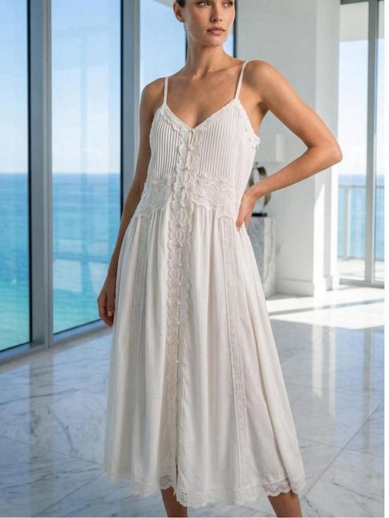 Caroline Constas Dresses & Skirts - Caroline Constas Anna Ivory Lace-Trim Midi Slip Dress